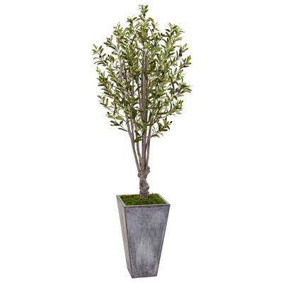 72 Artificial Olive Tree in Stone Planter - Nearly Natural: Indoor Faux Plant, No Maintenance Required