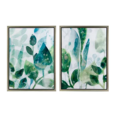 A&B Home Set of 2 Leaves in Shades of Greens Champagne Framed Printed Acrylic Wall Arts White