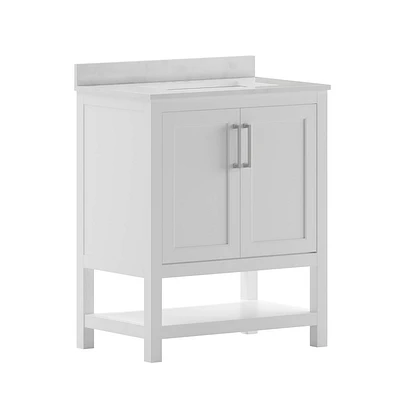 Taylor & Logan 30 Vivien Bathroom Vanity White: Carrara Marble Countertop, Ceramic Sink, Adjustable Shelf