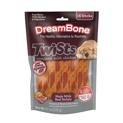 DreamBone Twist Dog Treat Stick Sirloin Wrap with Pork, Chicken, Vegetable & Beef Flavor - 3.7oz