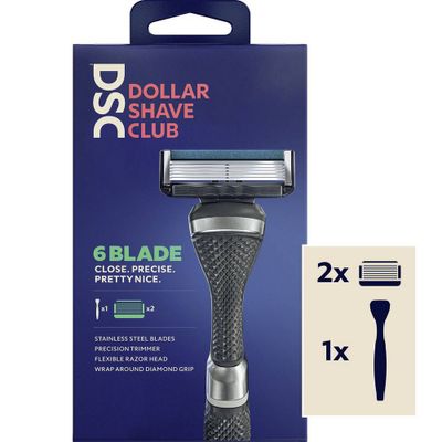 Dollar Shave Club 6-Blade Mens Razor Starter Set - 1 Handle + 2 Cartridges - 3ct