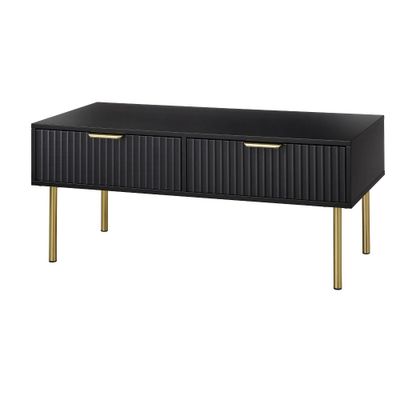 Russo Channel Front Coffee Table with 2 Drawers  - Lifestorey: Mid-Century Glam, Gold-Tone Metal