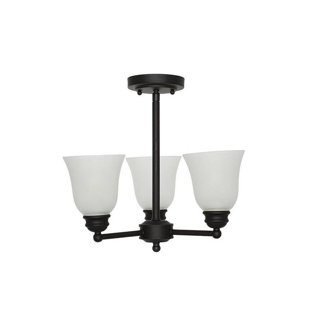 16 3-Light Semi-Flush Mount Chandelier (Includes LED Light Bulb) Dark Bronze - Cresswell Lighting: ETL Listed, Glass Shade, Metal Body