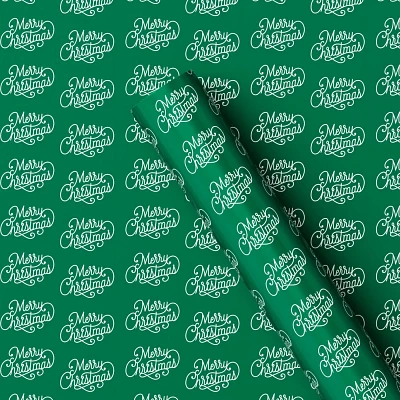 50 sq ft Merry Christmas Gift Wrap Green