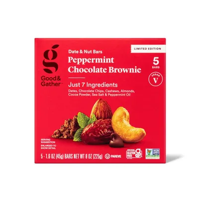 Peppermint Chocolate Brownie Date & Nut Bars - 8oz/5ct - Good & Gather