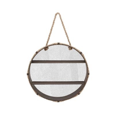 Olivia & May Metal Round 2 Shelf Wall Shelf with Hanging Rope Black: Industrial Style, Iron Frame, Wall Storage Display