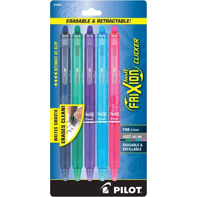 Pilot 5pk FriXion Clicker Erasable Gel Pens Fine Point 0.7mm Multicolored Ink