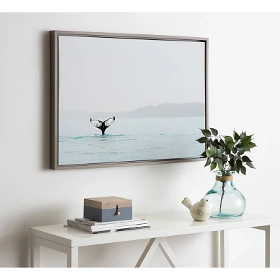 Sylvie Whale Tail In the Mist Framed Canvas by Amy Peterson Gray - Kate & Laurel All Things Decor: Modern Vertical Wall Art