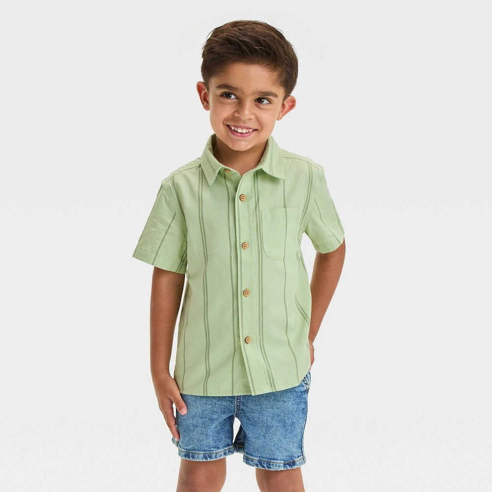 Toddler Boys Short Sleeve Striped Oxford Button-Down Shirt