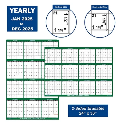 Swift Glimpse 24x36 Calendar Planner January 2025 to December 2025 Green: Laminated Wall Calendar with Grommets