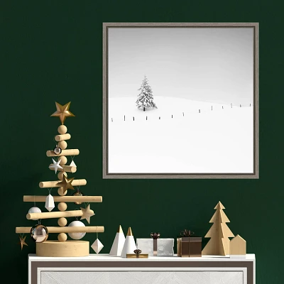 Amanti Art 22x22 Lone Tree in Snow by Alexej Schulz Framed Canvas Wall Art Print