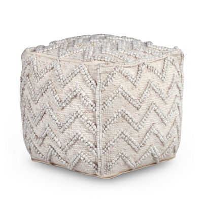 Kenzari Square Zigzag Handwoven Pouf Ivory - Steve Silver Co.: Neutral Chevron, Wool & Cotton, No Assembly