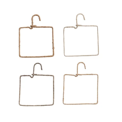 Storied Home (Set of 4) Aluminum and Natural Fiber Wrapped Hanger Natural Wall Art Set