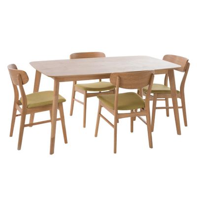 5pc 60 Lucious Dining Set Oak - Christopher Knight Home: Mid-Century, 4 Chairs, Rectangle Table