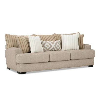 HOMES: Inside + Out Telven 98 Sofa Chenille Channel Tufted with Pillows Light Brown