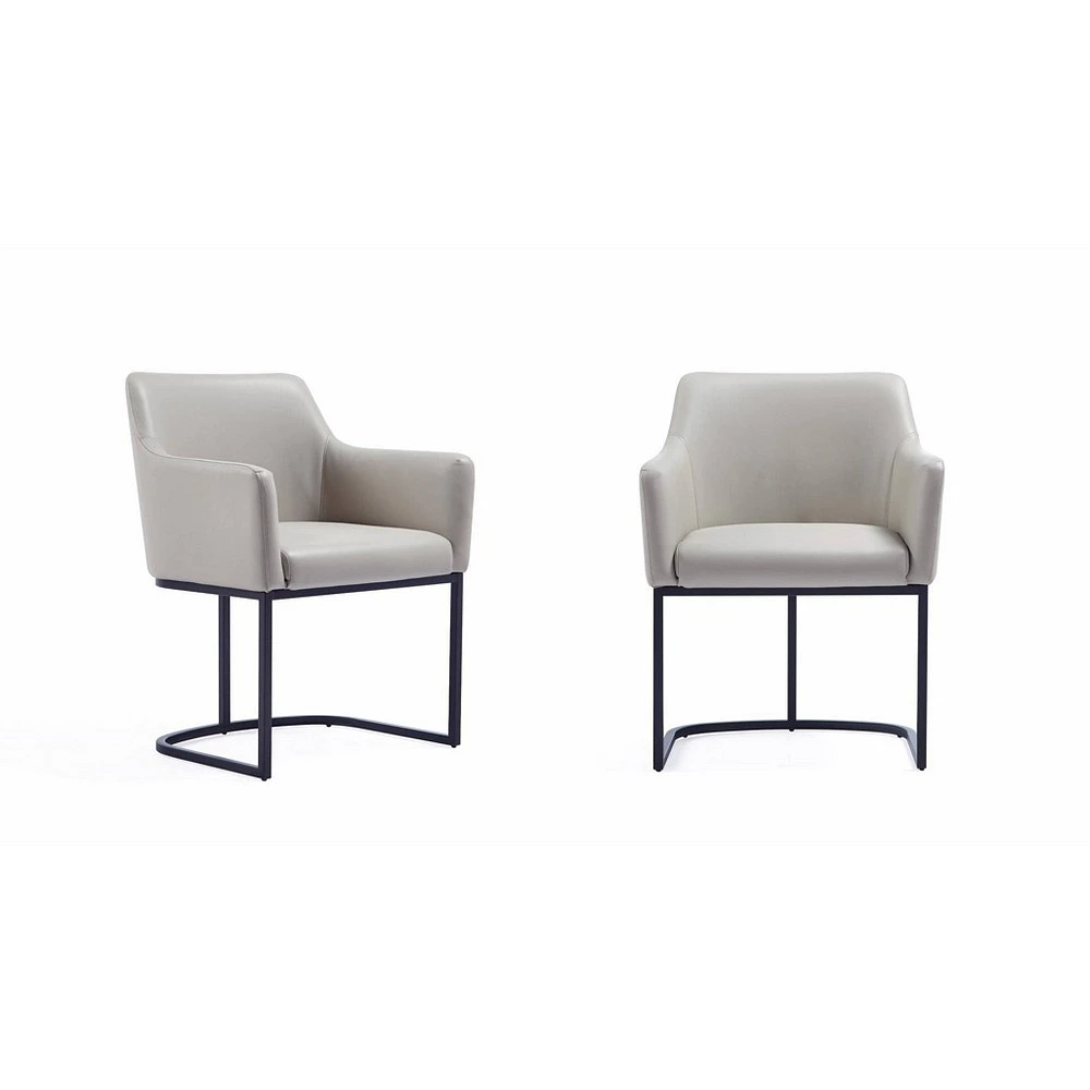 Manhattan Comfort Modern Serena Dining Armchair Upholstered in Leatherette with Steel Legs in Grey - Set of 2 Manhattan Comfort Modern Serena Dining Armchair Upholstered in Leatherette with Steel Legs in Grey - Set of 2