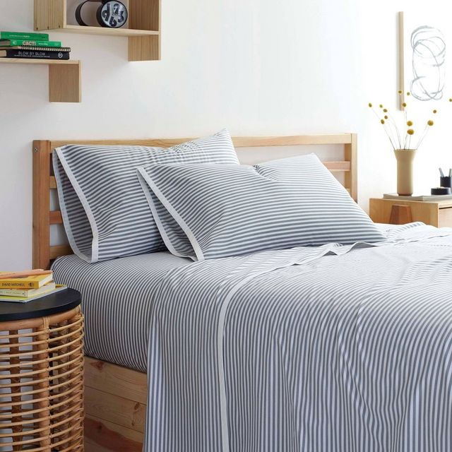 Twin Clean AF Printed Sheet Set Gray Pinstripe - Martex