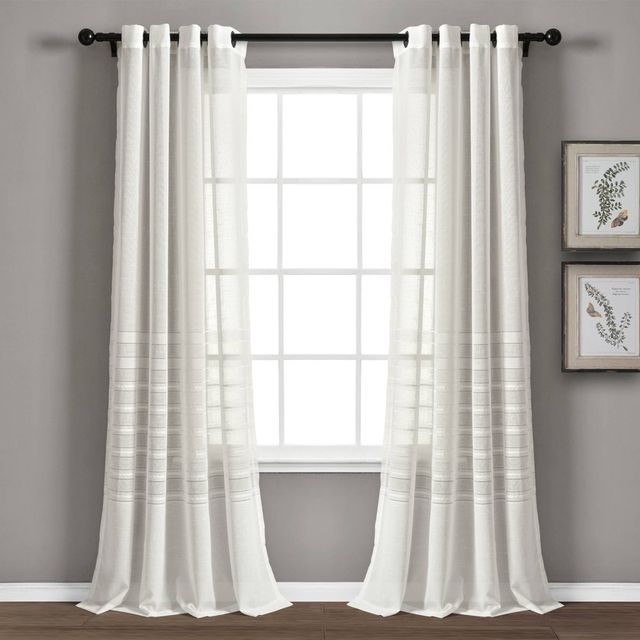 Set of 2 (84x52) Bridie Sheer Window Curtain Panels  - Lush Dcor: Modern Stripe, Grommet Top, Polyester