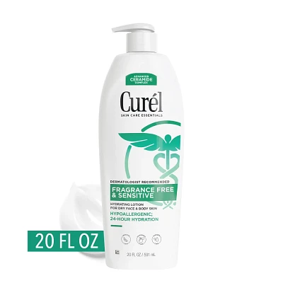 Curel Fragrance Free Body Lotion, Hand Moisturizer For Sensitive Skin, Advanced Ceramide Complex Unscented - 20 fl oz