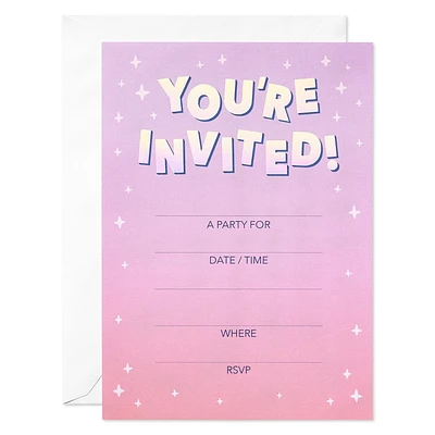 10ct Youre Invited Invitation Cards Pink: American Greetings Party Stationery, Single Panel, Typography Design