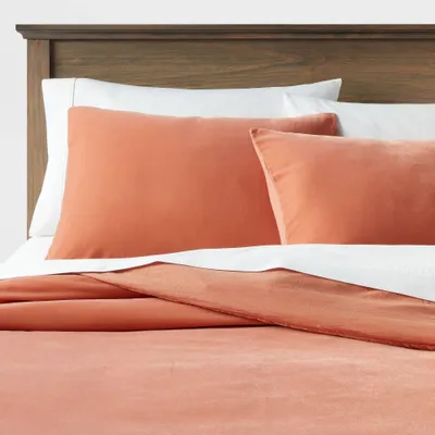 King Lustrous Velvet Duvet Cover & Sham Set Terracotta - Threshold: Polyester, OEKO-TEX Certified, No Fill