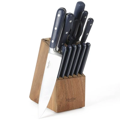 Martha Stewart Eastwalk 14pc Stainless Steel Cutlery Set Acacia Wood Block