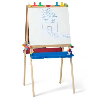 Melissa & Doug Deluxe Standing Art Easel - Dry-Erase Board, Chalkboard, Paper Roller