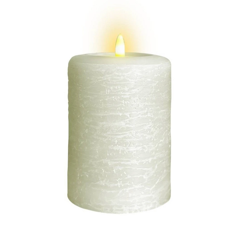 LumiPur 3.5x5 Signature Natural Glow Flameless Wax Pillar LED Candle Linen White