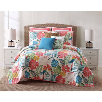 3pc Coco Paradise Quilt Set Blue/Pink/Green