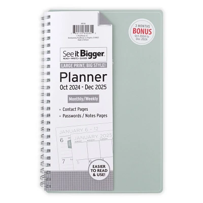 PlanAhead 2024-25 Weekly/Monthly Planner 8.5x5.5 See It Bigger Solid Green: Spiral Bound, Paper, October-December