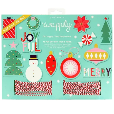 Wrappily 48ct Punch-out Colorful Christmas Gift Tags with Twine