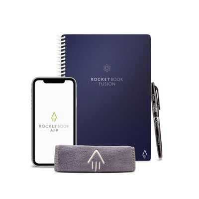 Fusion Smart Reusable Notebook 7 Page Styles 42 Pages 6x8.8 Executive Size Eco-Friendly Notebook Blue - Rocketbook