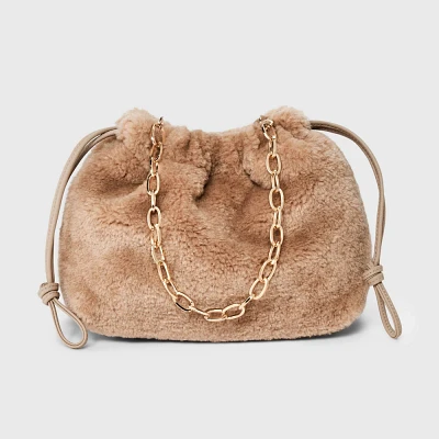 Faux Shearling Drawstring Clutch Top Handle Bag - Universal Thread