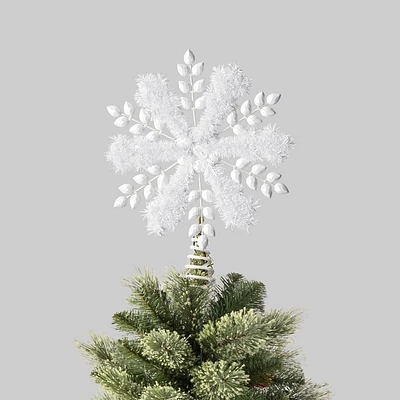 12 Metal Snowflake with Gems and Tinsel Christmas Tree Topper White - Wondershop