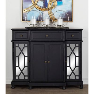 Glam Mirror and Wood Storage Cabinet Black - Olivia & May: Mirrored Furniture with Protective Tips