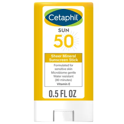 Cetaphil Sheer Mineral Sunscreen Stick SPF 50, Face & Body - 0.5 fl oz