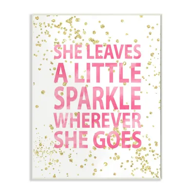 She Leaves A Little Sparke Kids Wall Plaque Art (10x15x0.5) - Stupell Industries: Girls Bedroom Decor, Pink Typography