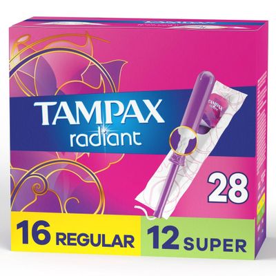 Tampax Pocket Radiant Compact Duopack Regular/Super Absorbency Unscented Plastic Tampons - 28ct