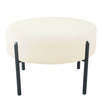 Modern Metal Faux Shearling Ottoman Cream - HomePop