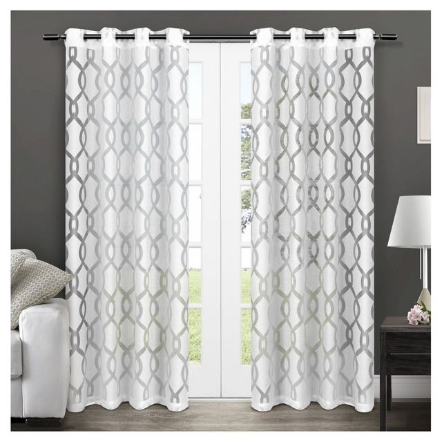 Set of 2 96x54 Rio Sheer Window Curtain Panel White - Exclusive Home: Burnout Grommet, Geometric Pattern, Sheer Light Filtration