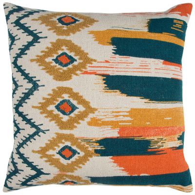 20x20 Oversize Boho Ikat Square Throw Pillow - Rizzy Home: Embroidered