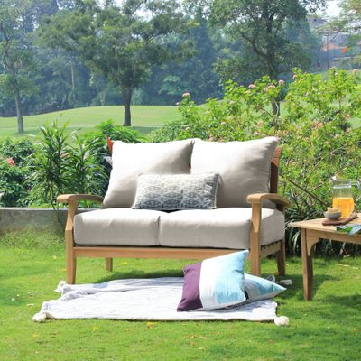 Caterina Teak Patio Loveseat with Cushion: Weather-Resistant 2-Seater - Cambridge Casual