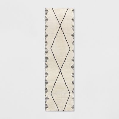 110x7Runner Glacier Diamond Woven Rug Cream - Threshold