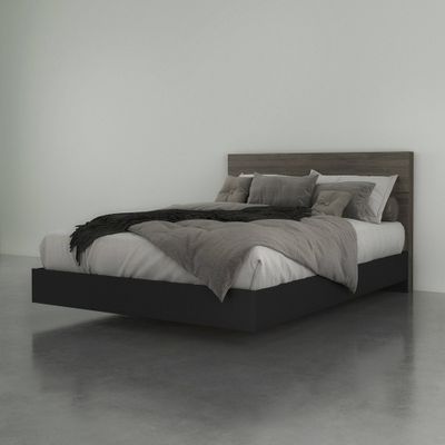 Apollo Bed with Headboard Bark Gray/Black - Nexera: Modern Platform, No Box Spring Needed