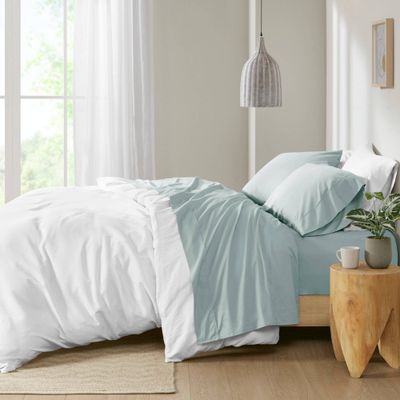 Full 200 Thread Count Cotton Peached Percale Sheet Set Aqua