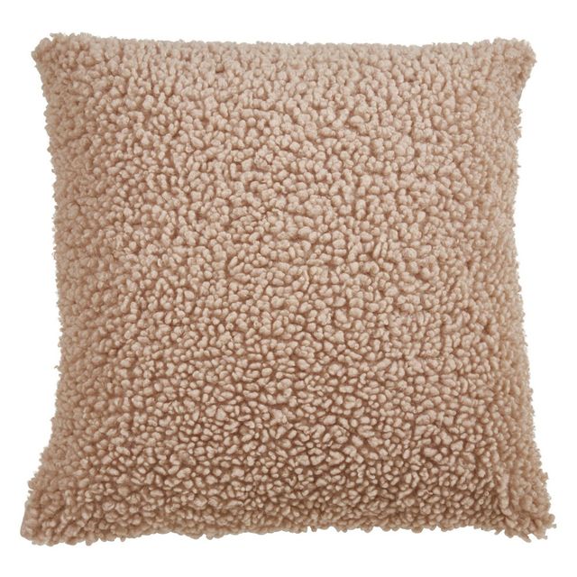 18 Faux Fur Pillow Poly Filled Natural - SARO Lifestyle: Contemporary Square Cushion for Indoor Use