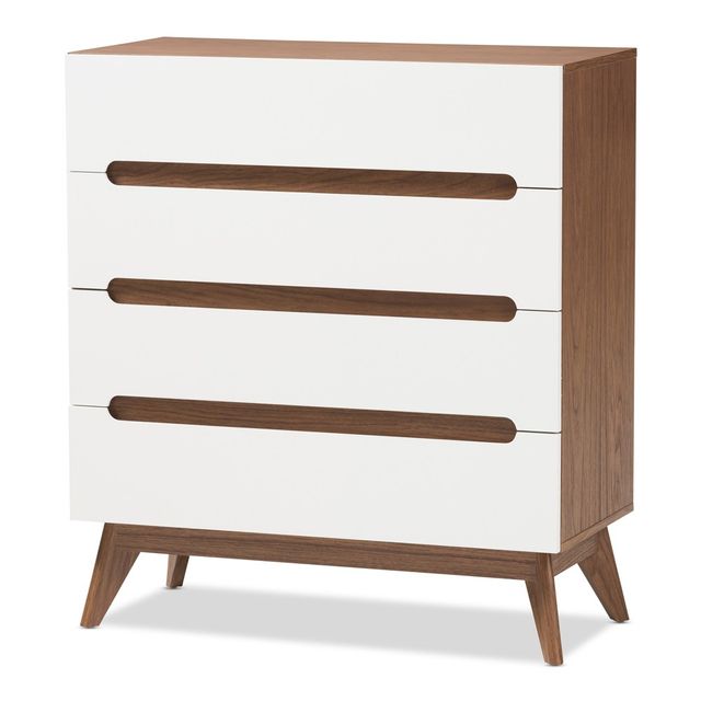 Calypso Mid-Century Modern Wood 4 Drawer Storage Chest Brown - Baxton Studio: Sleek Scandinavian Design, Space-Saving