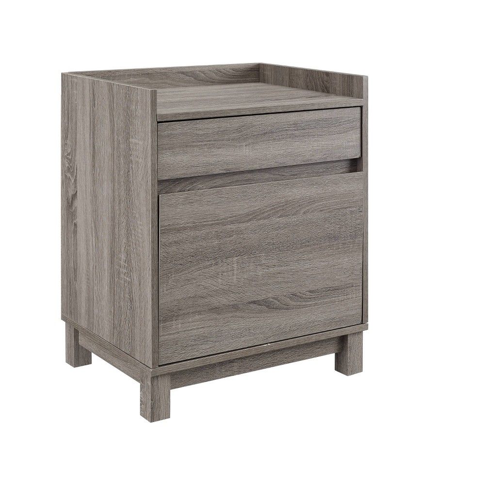 Modern Wood 1 File Drawer and 1 Small Drawer Lateral File Cabinet Gray - Linon: Office Storage, Veneer Finish