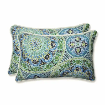 11.5x18.5 Delancy Lagoon 2pc Outdoor/Indoor Rectangular Throw Pillows Blue - Pillow Perfect: Suzani Print, Weather-Resistant