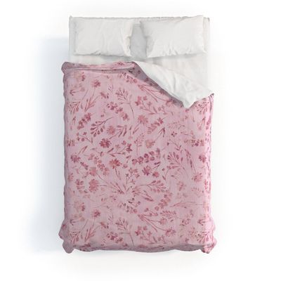 2pc Twin/Twin Extra Long Mallory Floral Cotton Duvet & Sham Set Pink - Deny Designs: Botanical Bedding with Hidden Zipper Closure